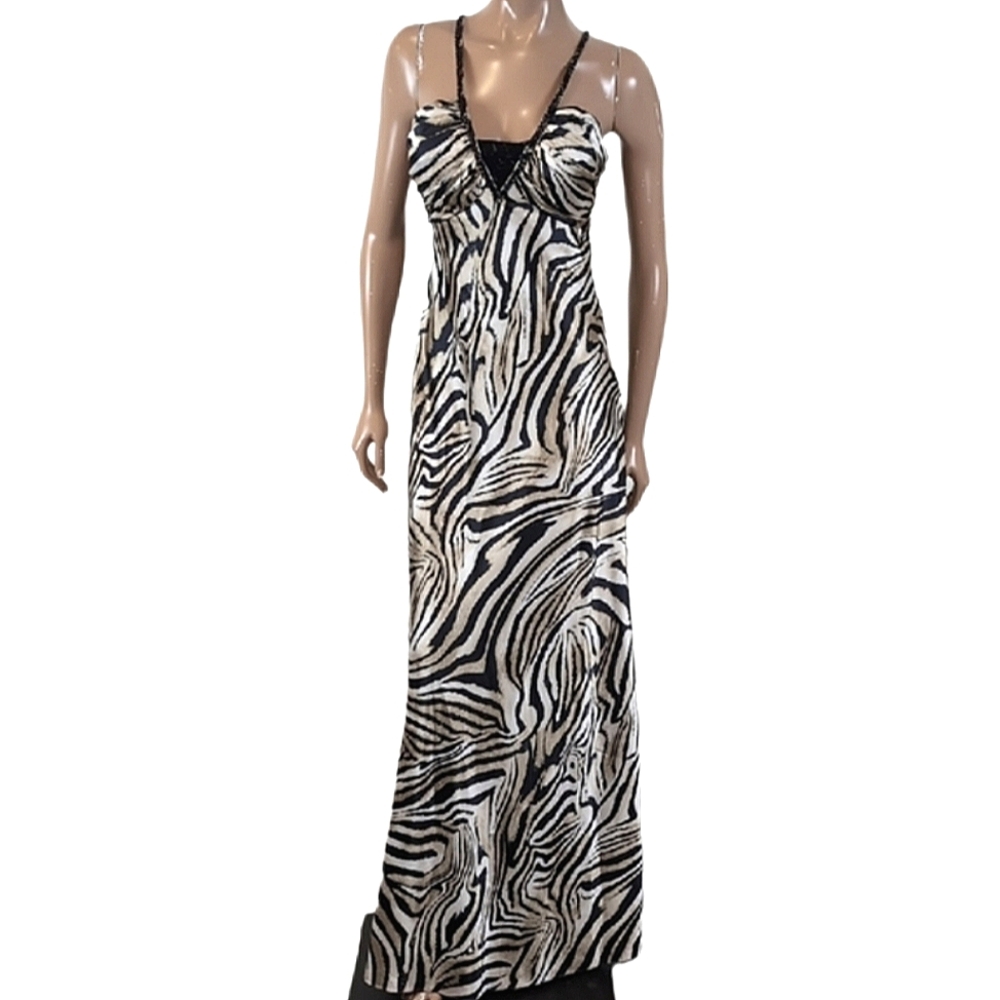 Vintage Y2K Simon Chang Maxi Gown Womens Size 6 Beaded Open Back Sleeveless